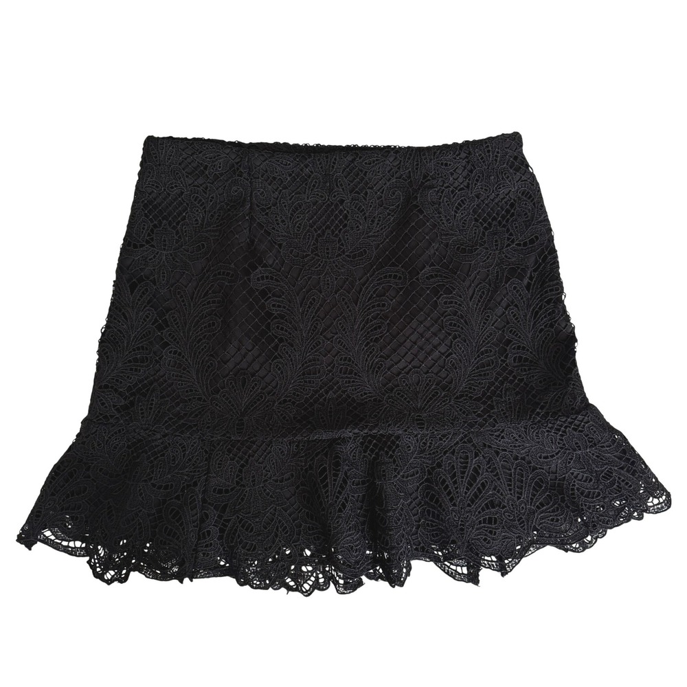 Blue Rain Francesca's Lace Mini Skirt Womens L Black Excellent Ruffle Hem Zip